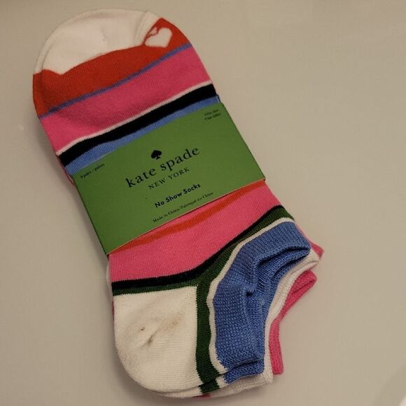 NEW Kate Spade 3 PAIR Women's Multicolor STRIPE PINK & WHITE SOLID SOCKS NWT - Picture 1 of 5